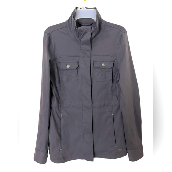 Prana Halle All Purpose Travel Jacket Grey Sz Small Zipper & Snap Pocket Cinche - Picture 3 of 12